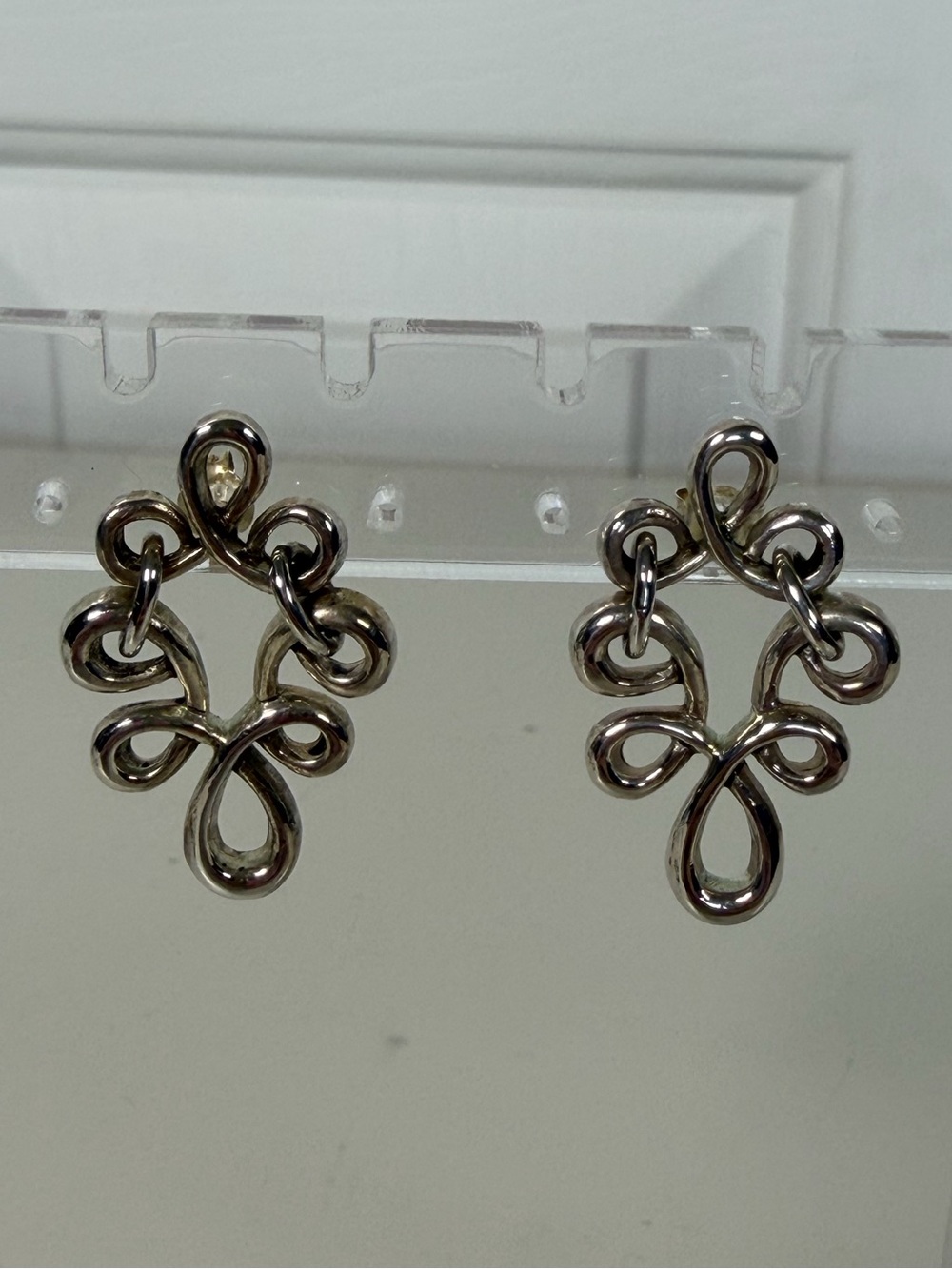 BARSE Sterling Silver Scroll Dangle Earrings Modernist Signed 1.25 Inches
